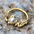 Gold Plated Jeweled "LOVE" Annealed Seamless Ring